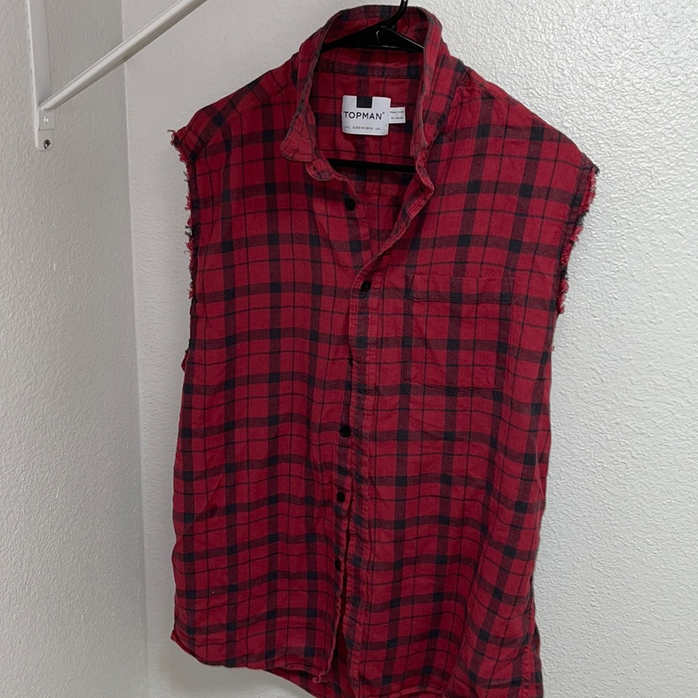 Frayed Sleeveless checkered punk topman shirt
